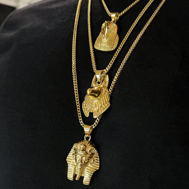 Gold Egyptian Pharaoh & Anubis Gold Necklace Set