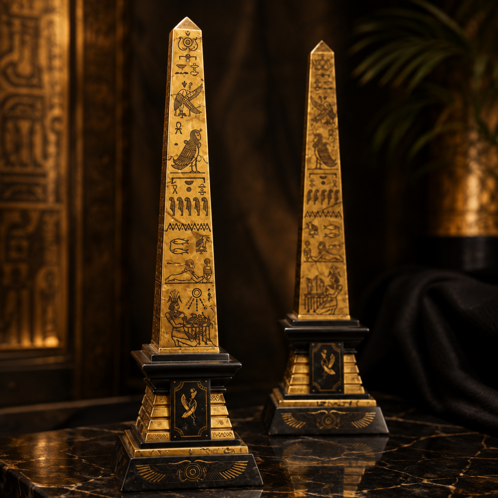 Ancient Egyptian Obelisk Replica Set — Hieroglyphic Pharaoh Décor