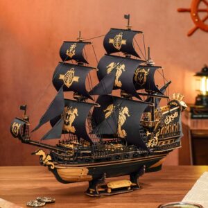 Vintage Black & Gold Sailing Ship Model